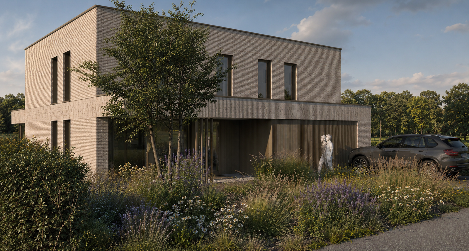 Architecturale ruimte met betonwanden en groot raam